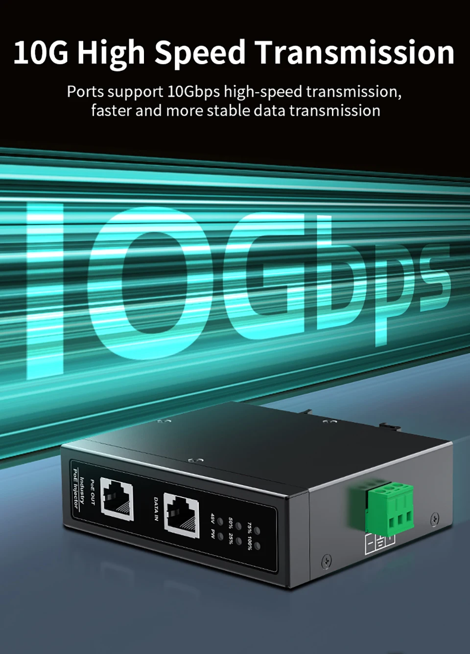 HORACO 10G Industrial POE Injector 90W DIN Rail IEEE 802.3 AF/AT/BT Plug&Play 48-55V for POE Camera, Wireless AP, Wi-Fi Bridge