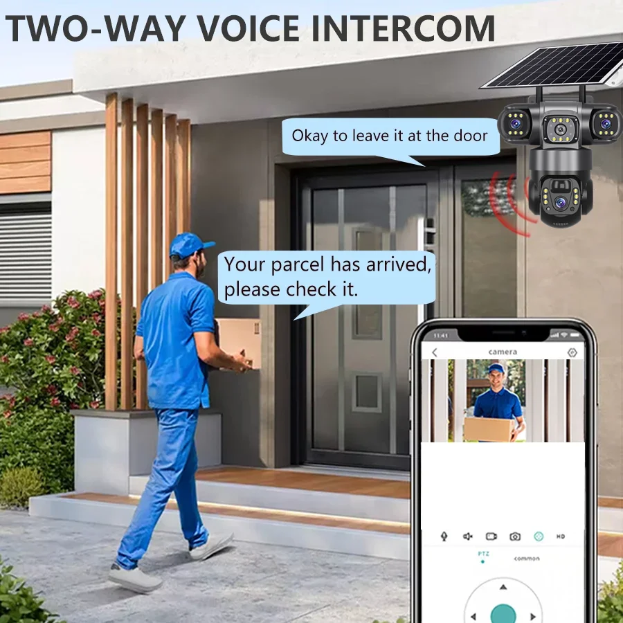 V380 Pro 12MP 10X Zoom Triple Lens 4G Solar Camera Outdoor Three Screen PIR Motion Detection Security Surveillance CCTV Cameras