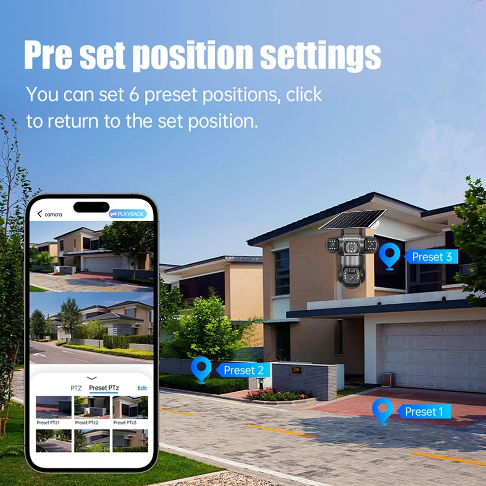 V380 Pro 12MP 10X Zoom Triple Lens 4G Solar Camera Outdoor Three Screen PIR Motion Detection Security Surveillance CCTV Cameras
