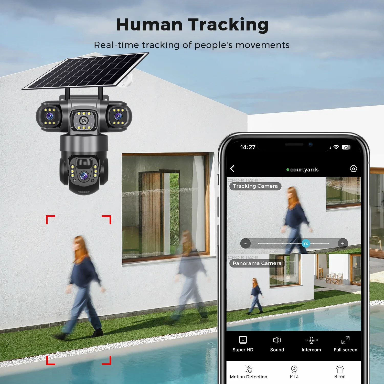 V380 Pro 12MP 10X Zoom Triple Lens 4G Solar Camera Outdoor Three Screen PIR Motion Detection Security Surveillance CCTV Cameras