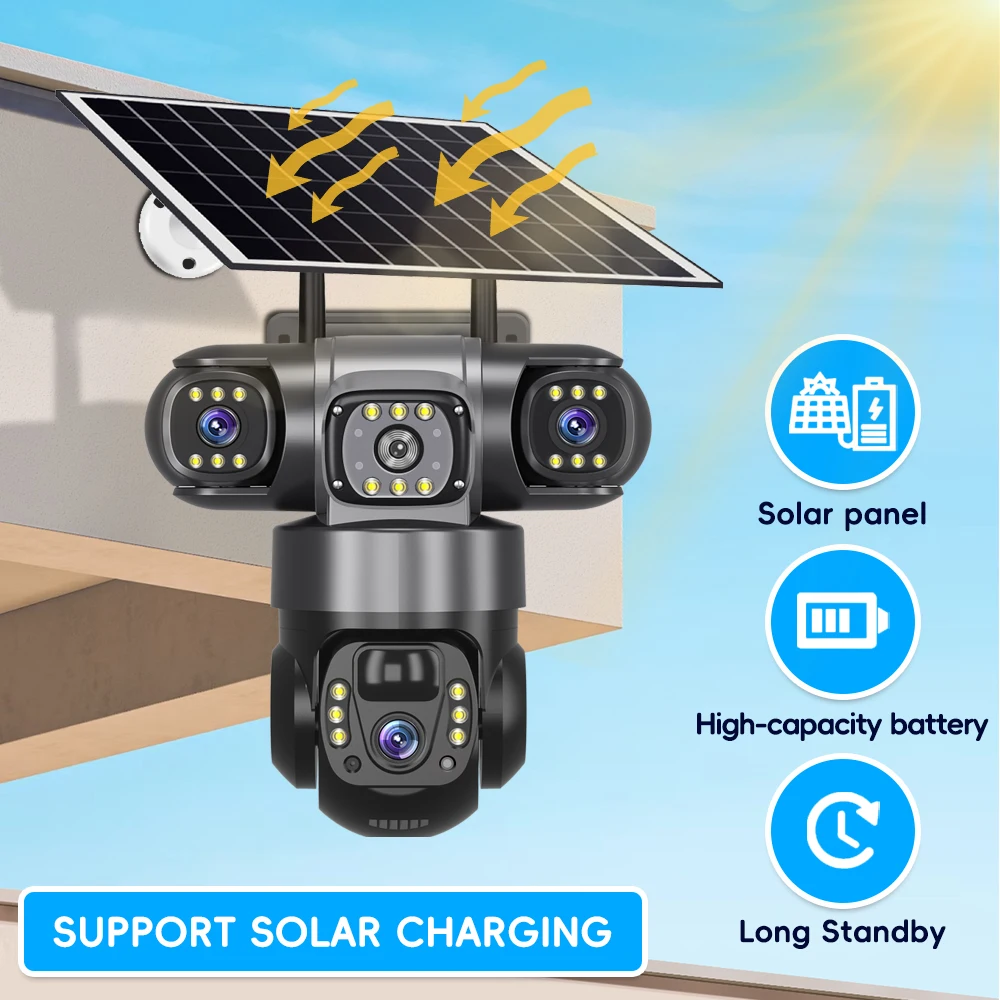 V380 Pro 12MP 10X Zoom Triple Lens 4G Solar Camera Outdoor Three Screen PIR Motion Detection Security Surveillance CCTV Cameras