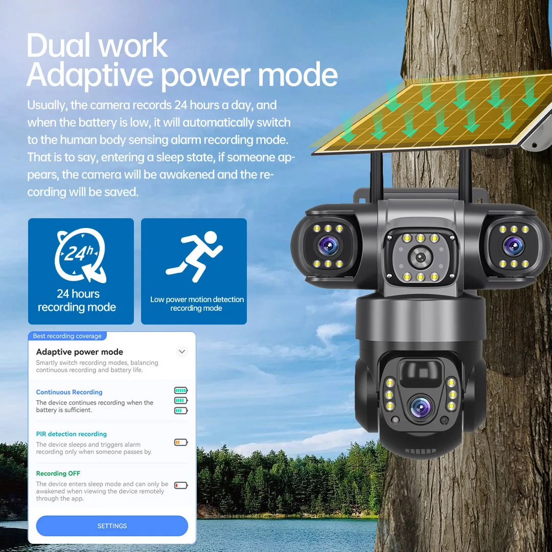 V380 Pro 12MP 10X Zoom Triple Lens 4G Solar Camera Outdoor Three Screen PIR Motion Detection Security Surveillance CCTV Cameras