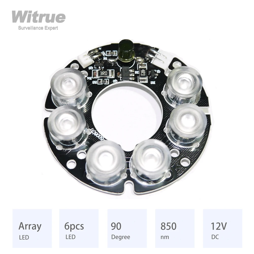 Witrue New 6pcs Array LED IR Leds Infrared Board for CCTV Cameras Night Vision (53mm Diameter)