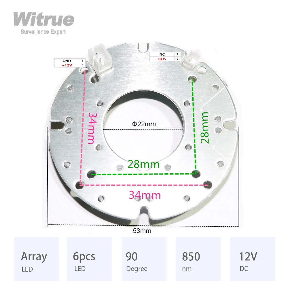 Witrue New 6pcs Array LED IR Leds Infrared Board for CCTV Cameras Night Vision (53mm Diameter)