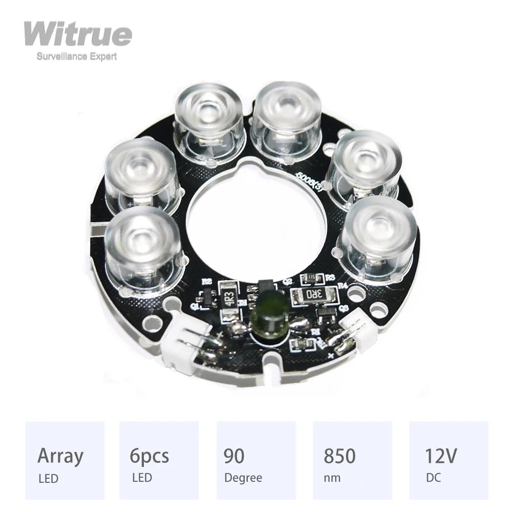 Witrue New 6pcs Array LED IR Leds Infrared Board for CCTV Cameras Night Vision (53mm Diameter)