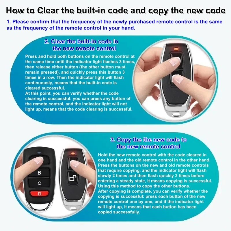 315/433MHz Auto Copy Remote Control Electric Garage Door Opener Remote Controller Duplicator Clone Cloning Code Transmitter