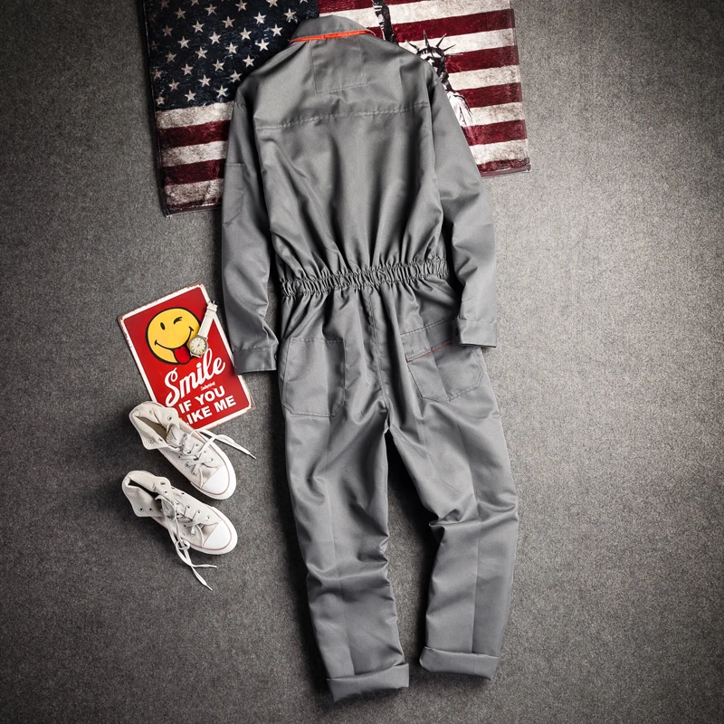 New Men's Long-Sleeved Overalls with Zipper Pocket Jumpsuit Fashion Labor Casual Work Clothes Plus Size S-4xl