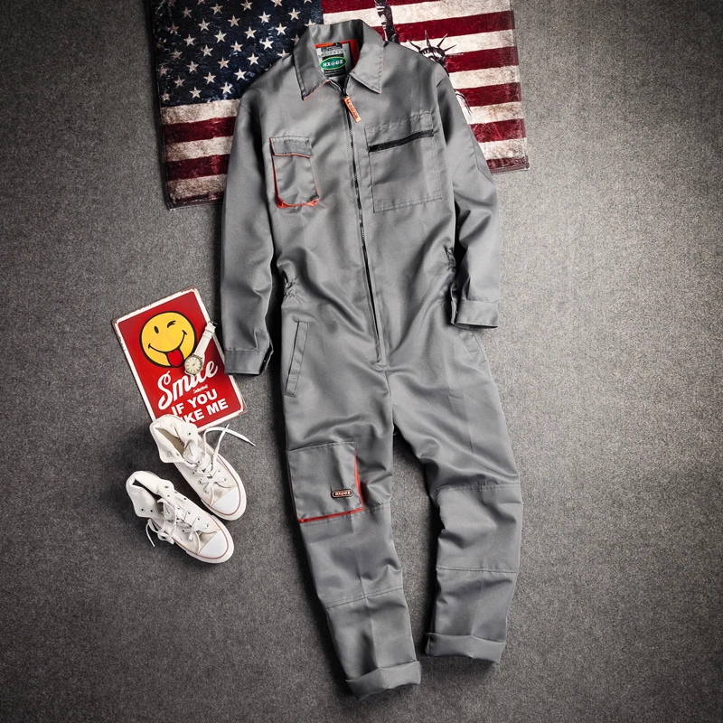 New Men's Long-Sleeved Overalls with Zipper Pocket Jumpsuit Fashion Labor Casual Work Clothes Plus Size S-4xl