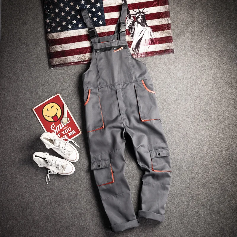 New Men's Long-Sleeved Overalls with Zipper Pocket Jumpsuit Fashion Labor Casual Work Clothes Plus Size S-4xl