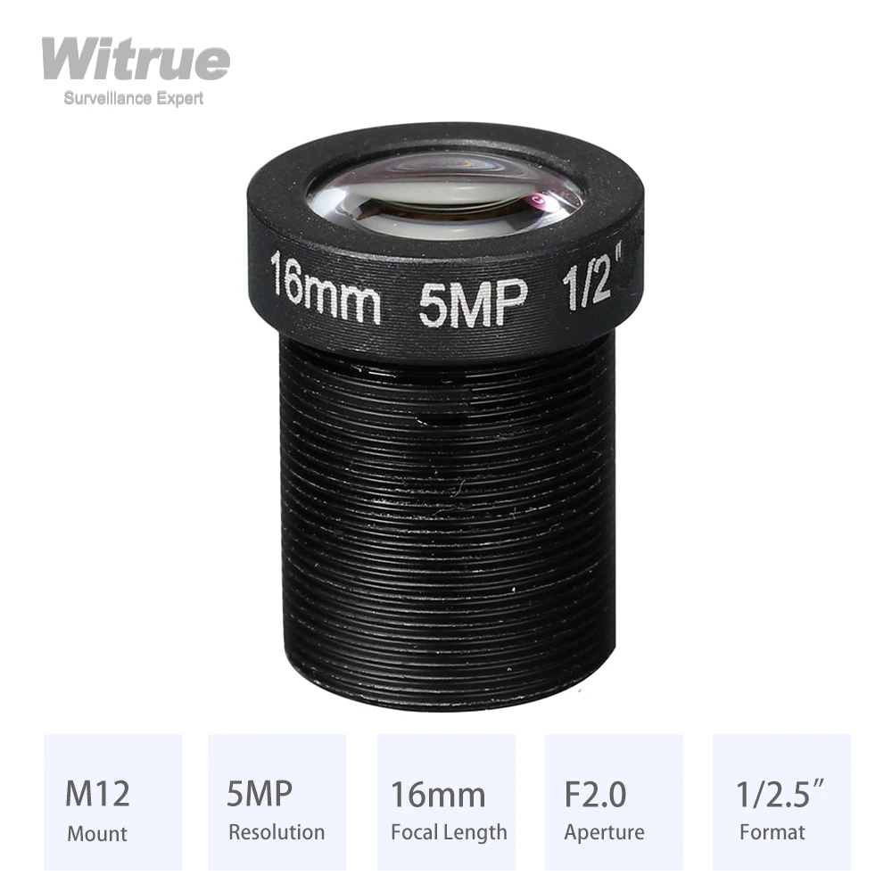 Witrue HD 5MP M12 Mount Lens 8MM 12MM 16MM Aperture F2.0 Format 1/2.5" for Surveillance Security CCTV Cameras