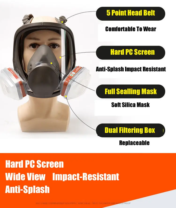 6800 Gas Mask Anti-Fog Full Face Respirator Industrial Painting Spraying Respirator Safety Work Filter Formaldehyde Protection