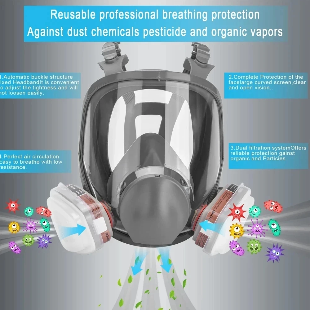 6800 Gas Mask Anti-Fog Full Face Respirator Industrial Painting Spraying Respirator Safety Work Filter Formaldehyde Protection