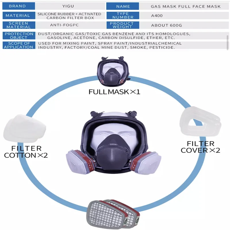 6800 Gas Mask Anti-Fog Full Face Respirator Industrial Painting Spraying Respirator Safety Work Filter Formaldehyde Protection