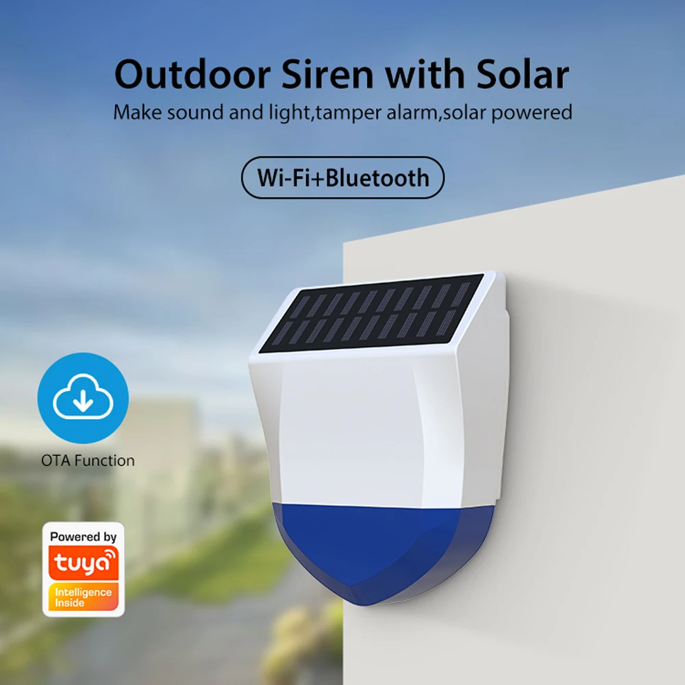 Tuya Smart For Zigbee/Wifi Siren Alarm Waterproof Outdoor With Solar And USB Power Supply Optional 95dB Remote Control