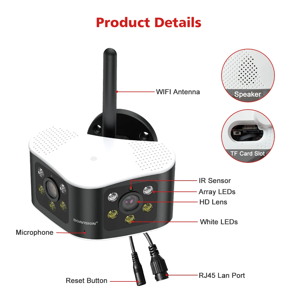 BOAVISION Outdoor 4K 8MP 180° Ultra Wide View Angle Panoramic WIFI Dual Lens Fixed IP Camera AI Human Detection Security Cam