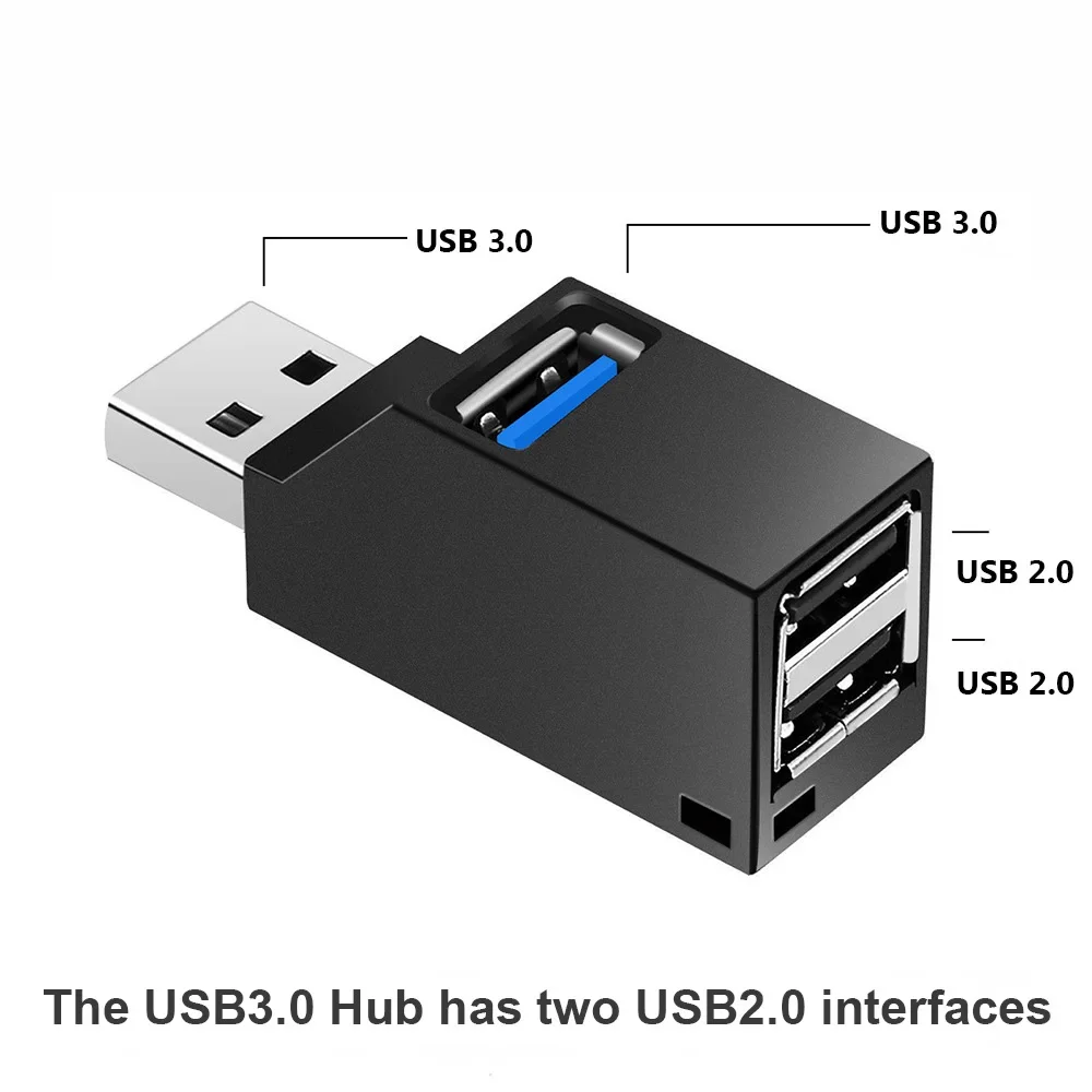 For PC Laptop, USB 3.0 HUB Adapter Extender for USB 3.0 Card Reader, Hi-Speed USB 2.0, Mini Splitter Box 1 to 3 Ports