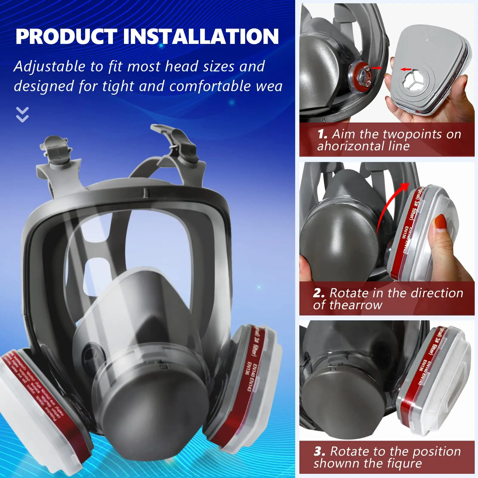 6800 Anti-Fog Gas Mask Full Face Industrial Painting Spraying Respirator Safety Work Filter Dust Proof Formaldehyde Protection