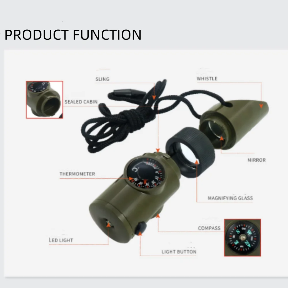 Emergency Survival Whistle Outdoor Multifunctional Whistle with Compass Thermometer Referee Whistle Camping Hiking Tools