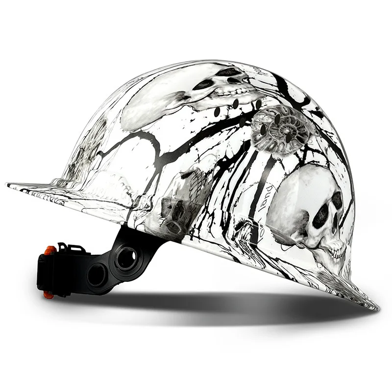 Aolamegs Skull Pattern Full Brim Hard Hat For Engineer Construction Safety Helmet HDPE HardHat Lining 6 Point Breathable ANSI