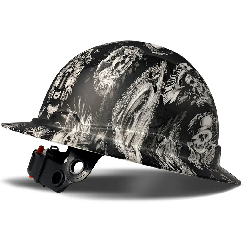 Aolamegs Skull Pattern Full Brim Hard Hat For Engineer Construction Safety Helmet HDPE HardHat Lining 6 Point Breathable ANSI