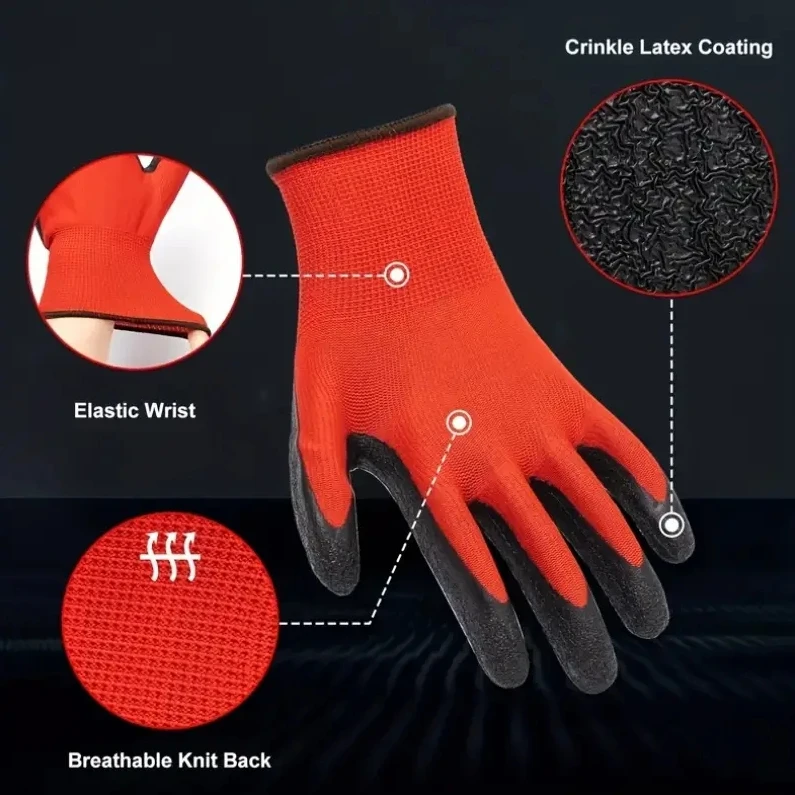 Flexible Latex Coated Gloves: Industrial-Grade & Odor-Free for Auto Repair, Landscaping & Construction