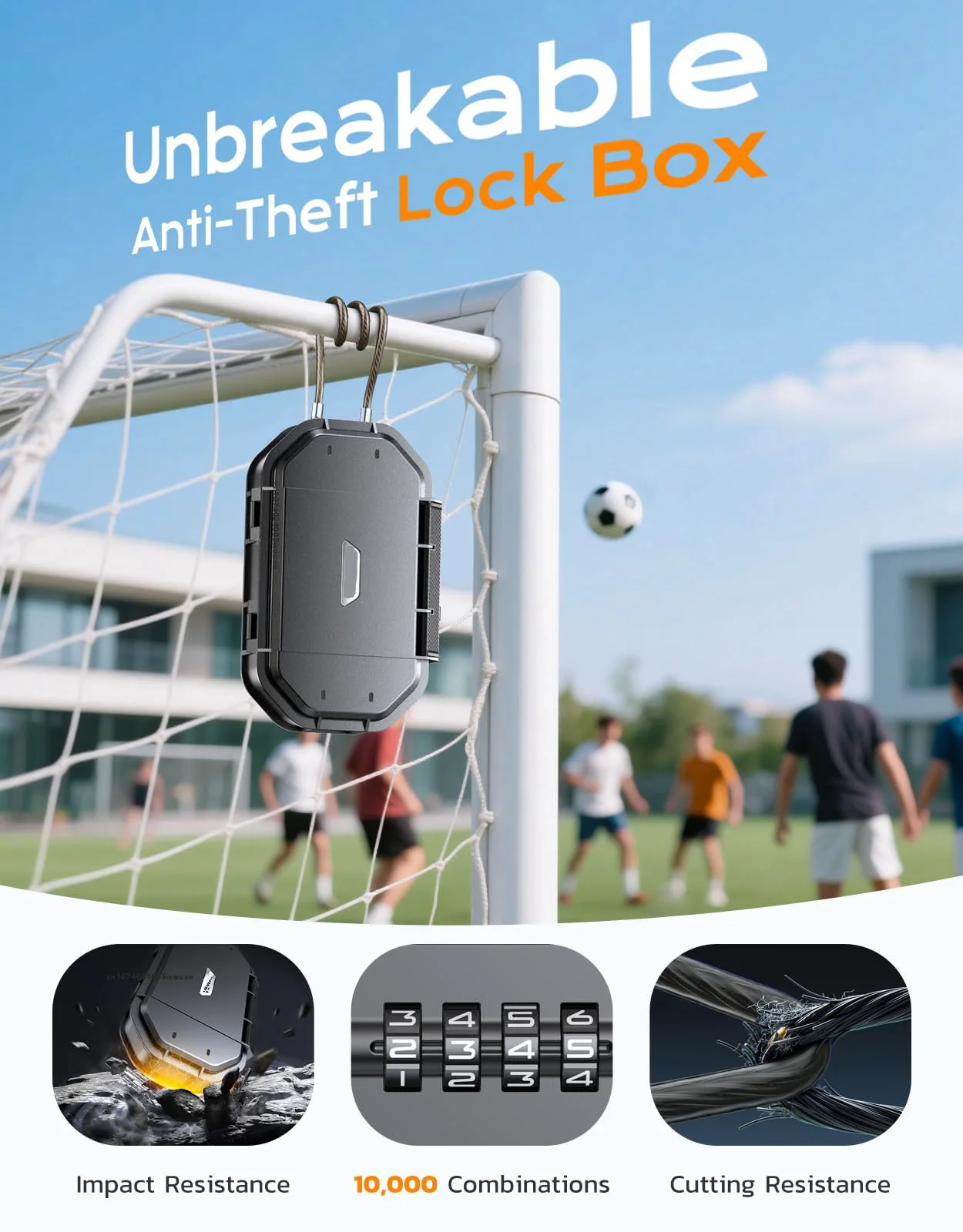 Travel Safe Lock Box Waterproof 4-Digit Combination Anti-Theft Personal Beach Safe with Removable Steel Cable Security Case