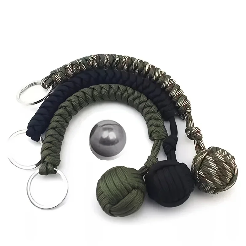 Outdoor Security Protection Black Monkey Fist Steel Ball for Girl Bearing Self Defense Lanyard Survival Key Chain Broken Windows