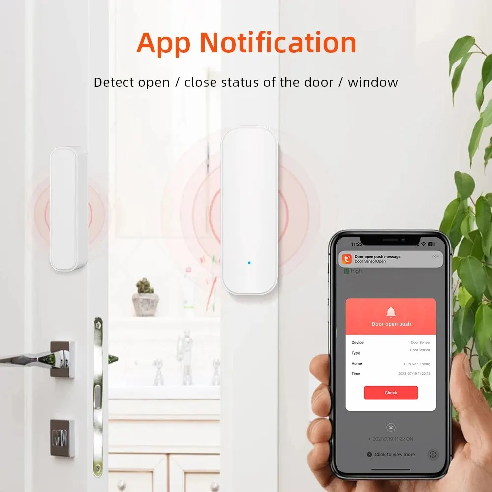 WiFi or Zigbee Window Door Sensor With Battery Smart Home Security Alarm System Voice Control Via Alexa Google Home Smart