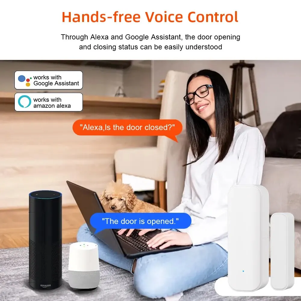 WiFi or Zigbee Window Door Sensor With Battery Smart Home Security Alarm System Voice Control Via Alexa Google Home Smart