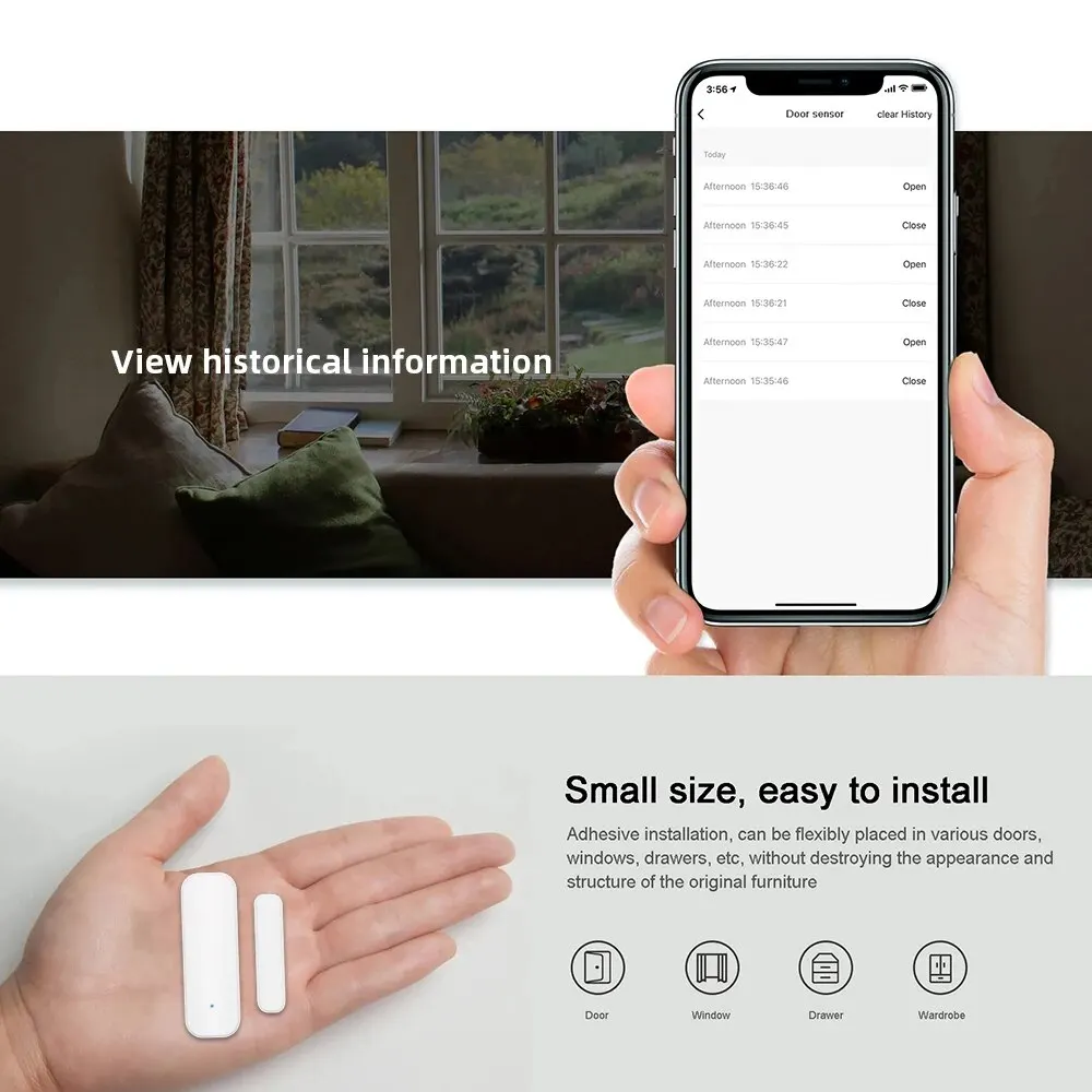 WiFi or Zigbee Window Door Sensor With Battery Smart Home Security Alarm System Voice Control Via Alexa Google Home Smart