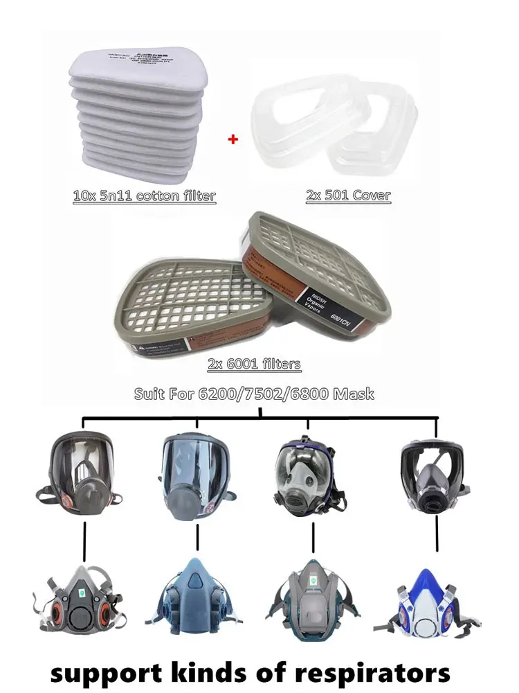 Organic 6001/6002 Filter Cartridge 5N11 Dustproof Cotton Fit For 3M 6200/7502/6800 Gas Mask Chemical Painting Spray Respirator