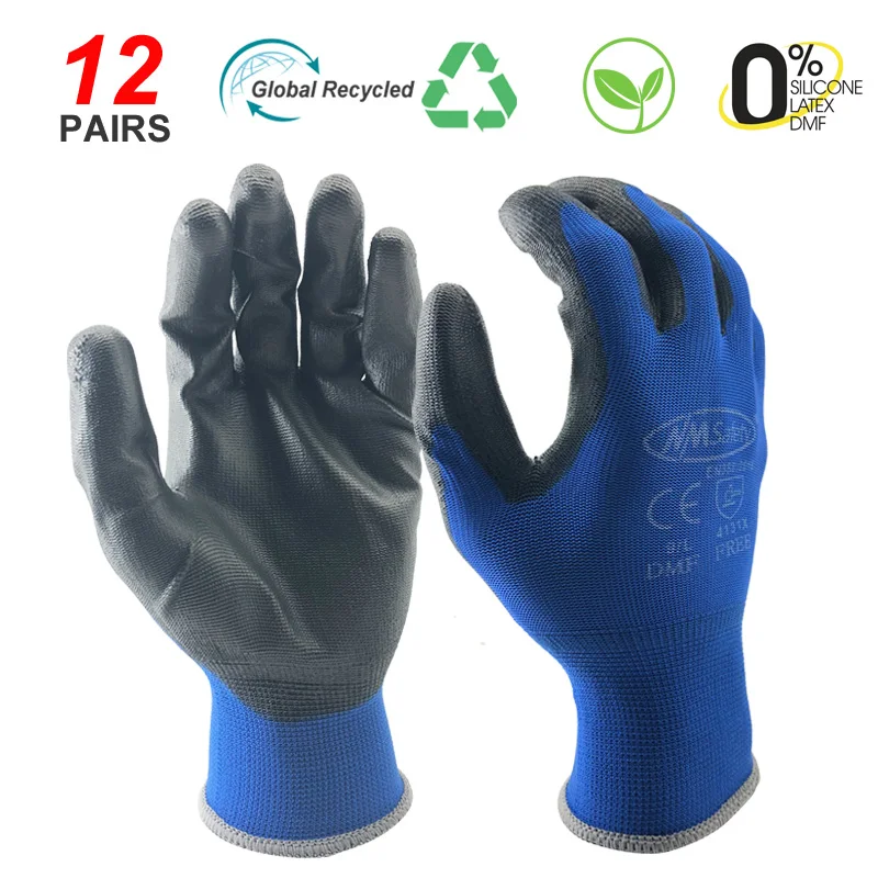 NMSAFETY 12 Pairs Working Protective Glove Men Flexible Nylon or Polyester Safety Work Gloves Professional Safety Supplies