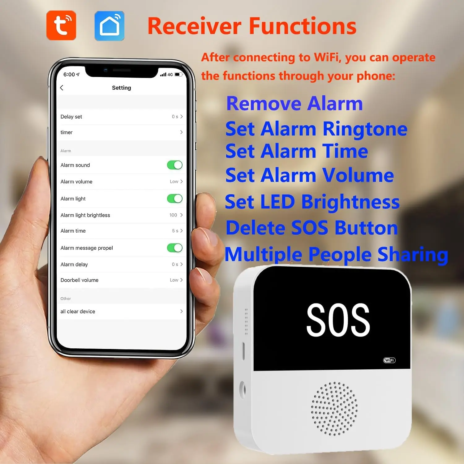 Wireless WiFi Elderly Caregiver Pager SOS Call Button Emergency SOS Medical Alert System for Seniors Patients Elderly At Home