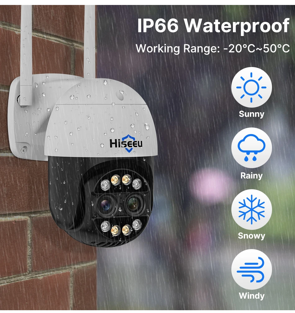 Hiseeu 4K 8MP Dual Lens PTZ Wifi IP Camera 8X Zoom Outdoor HD Full Color Night Vision Human Detection Video Surveillance Cameras