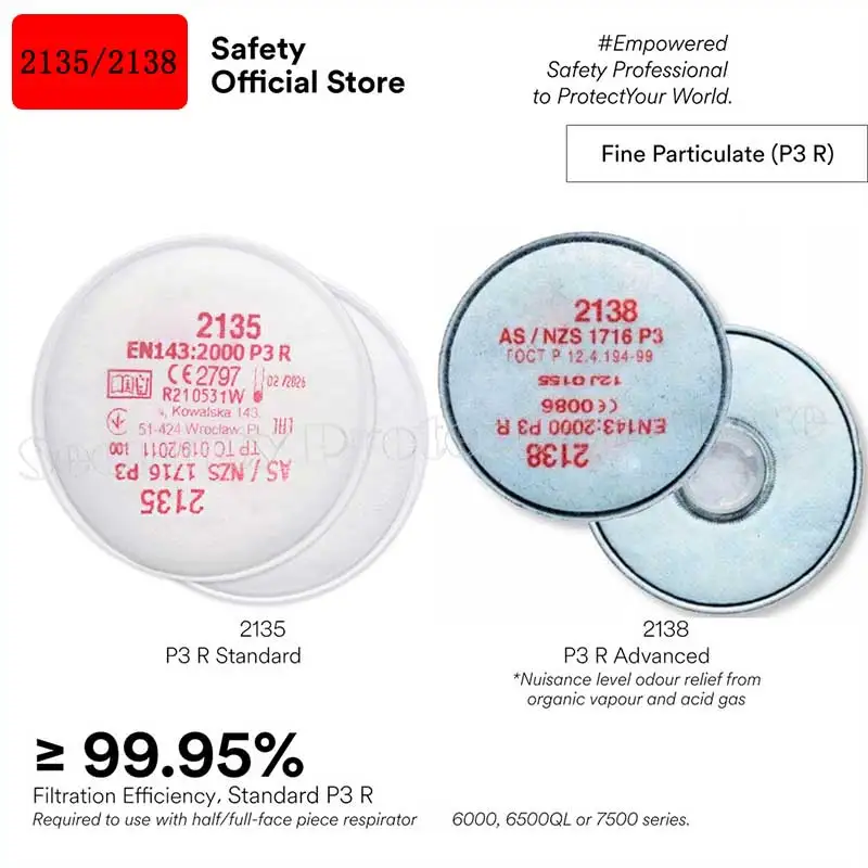 2135 & 2138 P3 R Filter/ Replacement of 2091 2097 6000 6500QL 7500 Series Respirator Organic Mercury Merkuri