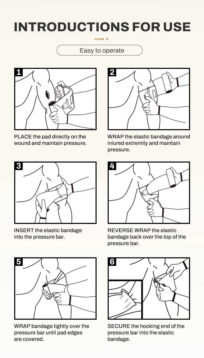6 Inch Pressure Emergency Bandage, Rhino Rescue Compression Trauma Wound Dressing, Medical Combat First Aid Kit IFAK Supplies,