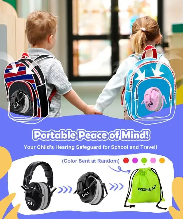 ZOHAN Kids Ear Protection Earmuff Adjustable Muffs Safety Noise-proof Ear Defenders for Toddler Autism Children Outdoor Sleeping