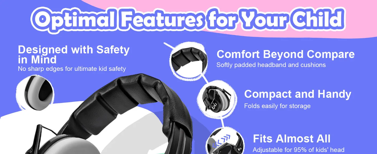 ZOHAN Kids Ear Protection Earmuff Adjustable Muffs Safety Noise-proof Ear Defenders for Toddler Autism Children Outdoor Sleeping