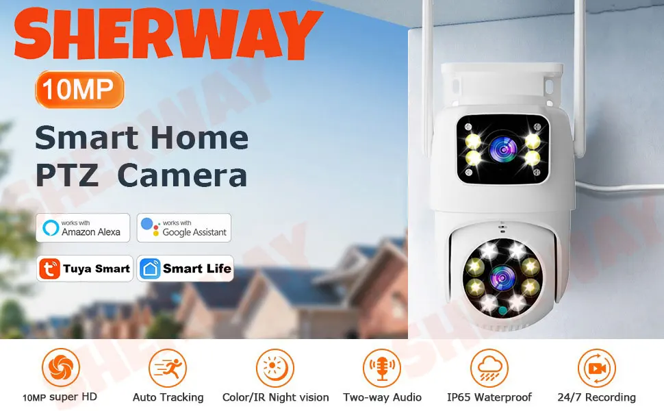10MP Dual Lens Tuya Wifi Camera PTZ Outdoor 4K Wireless Dual Screen Security Camera Auto Tracking Monitoring Video Surveillance
