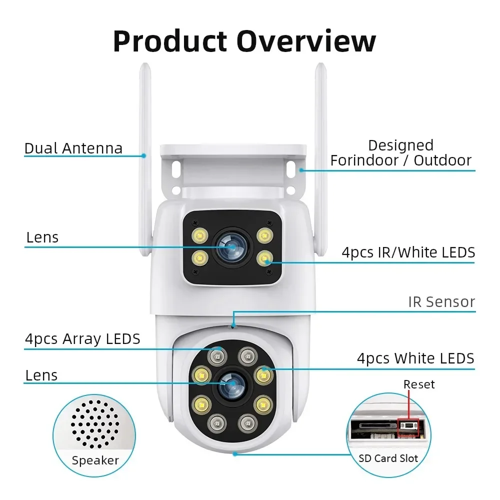 10MP Dual Lens Tuya Wifi Camera PTZ Outdoor 4K Wireless Dual Screen Security Camera Auto Tracking Monitoring Video Surveillance