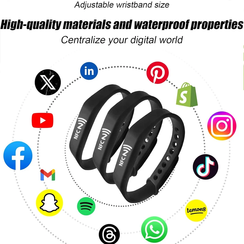 Waterproof NFC Silicone Bracelet 13.56MHz NTAG215 Silicone Wrist Band NFC RFID Rubber Wristband