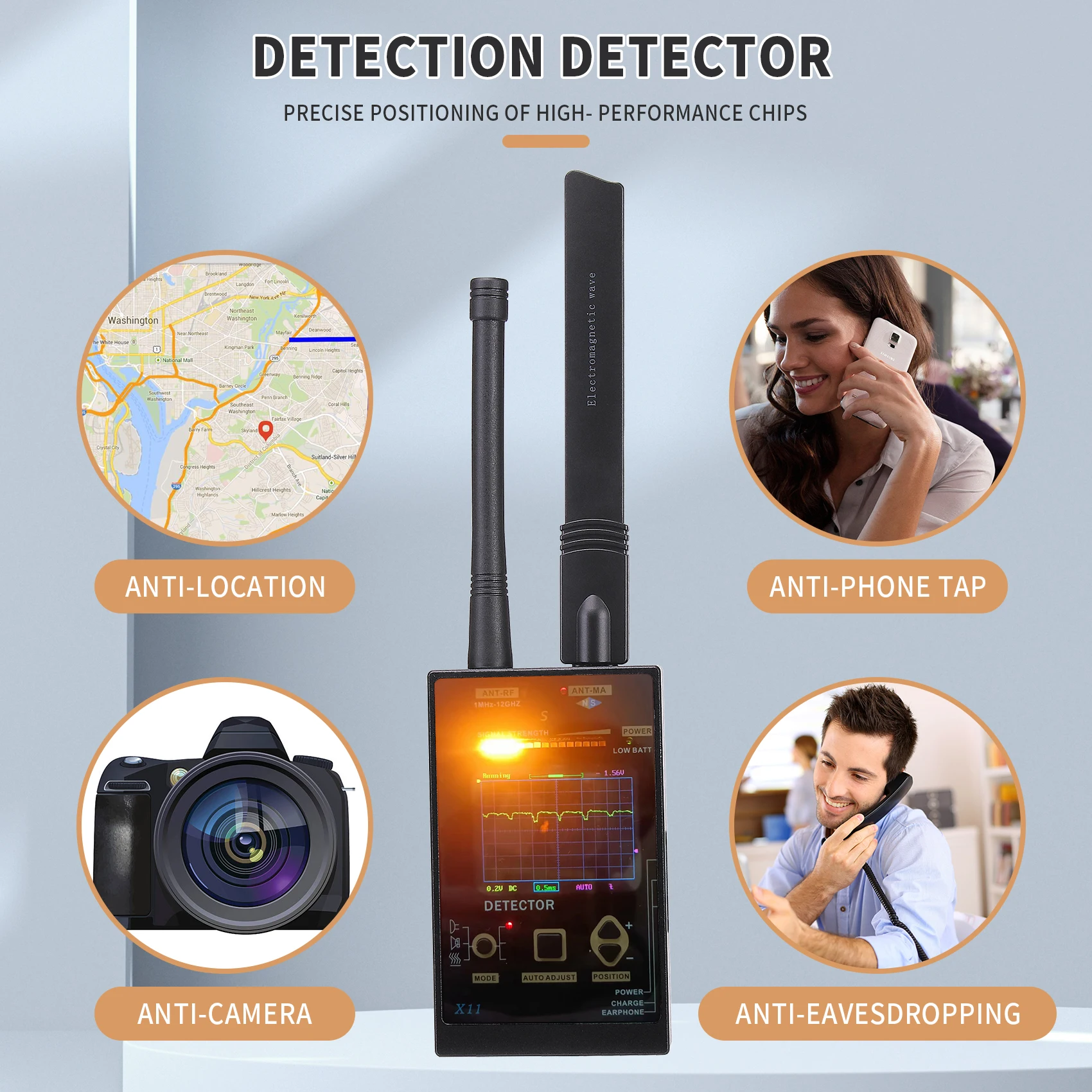 Signal Detector Hotel Anti-Sneak Shooting Detection Camera Detector Car GPS Detector Anti-Eavesdropping Anti-Tracking Alarm