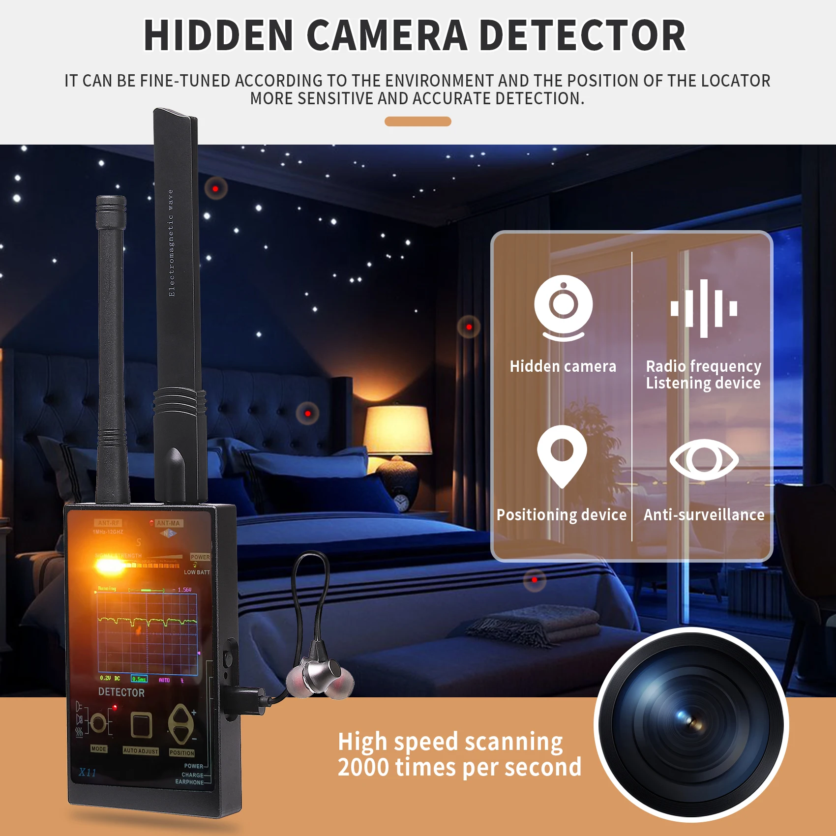 Signal Detector Hotel Anti-Sneak Shooting Detection Camera Detector Car GPS Detector Anti-Eavesdropping Anti-Tracking Alarm