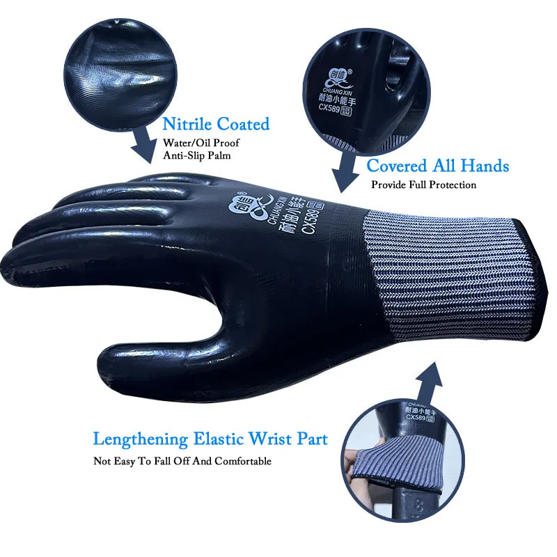 Nitrile Coated Oil/Water Resistant Work Gloves Anti-Slip Waterproof Gloves For Garden Repairing Fishing Work Safety Gloves