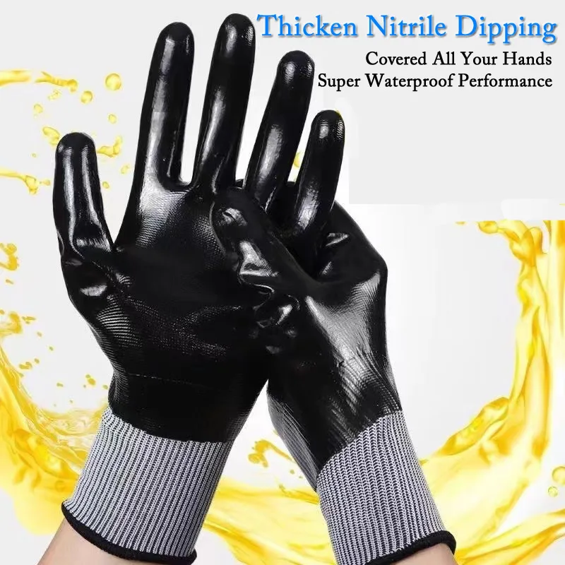 Nitrile Coated Oil/Water Resistant Work Gloves Anti-Slip Waterproof Gloves For Garden Repairing Fishing Work Safety Gloves