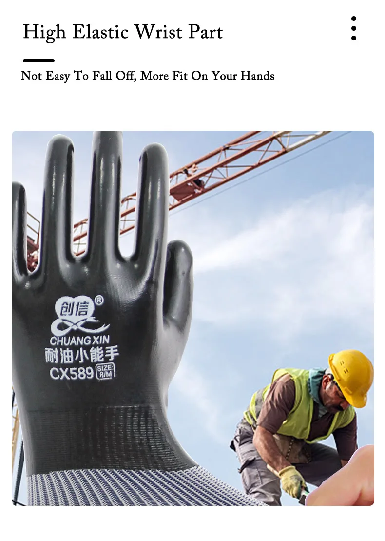 Nitrile Coated Oil/Water Resistant Work Gloves Anti-Slip Waterproof Gloves For Garden Repairing Fishing Work Safety Gloves