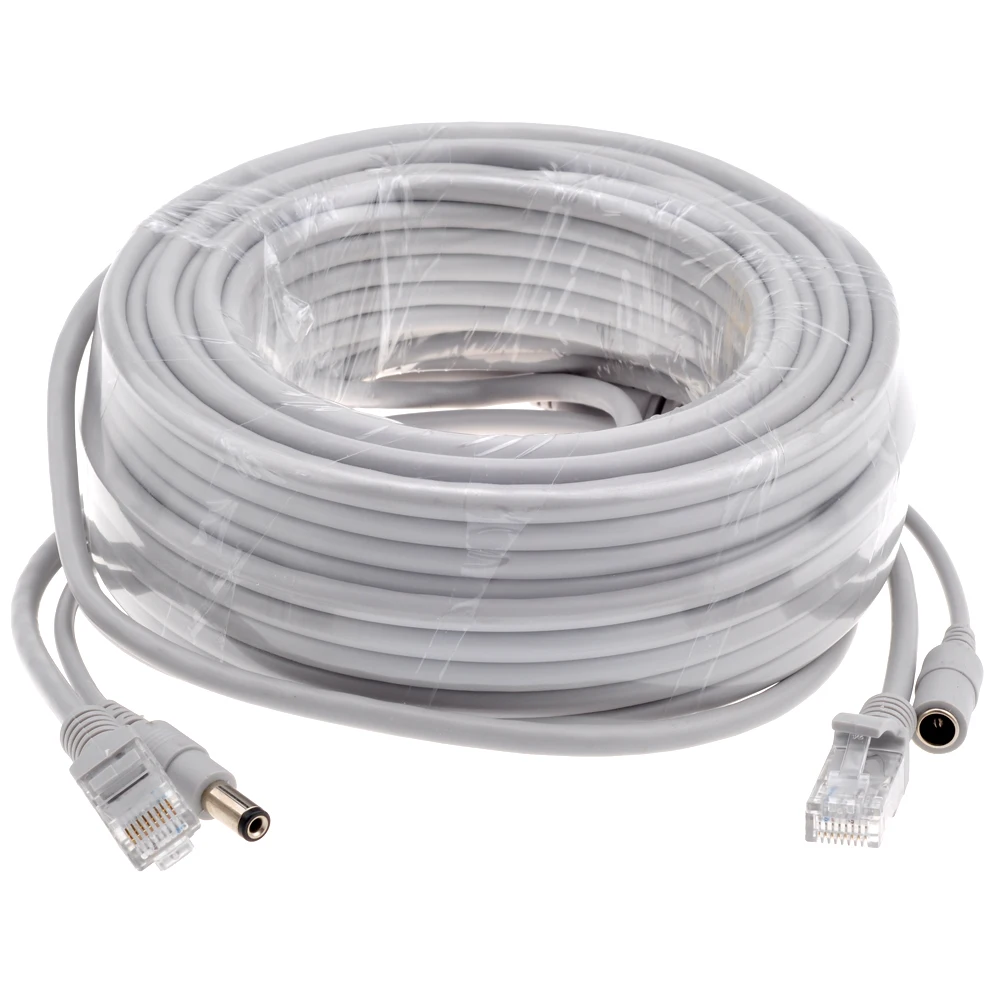 5M/10M/15M/20M/30M Optional 2.1mm/5.5mm Jack RJ45 + DC Power Extension Ethernet CCTV Cable for IP Cameras NVR System