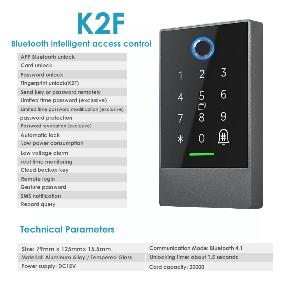 K2/K2F TTLOCK App Remote Door Access Control System Kit Touch Password 13.56Mhz RFID IP65 Rainproof Bluetooth Wifi Gateway Suppo