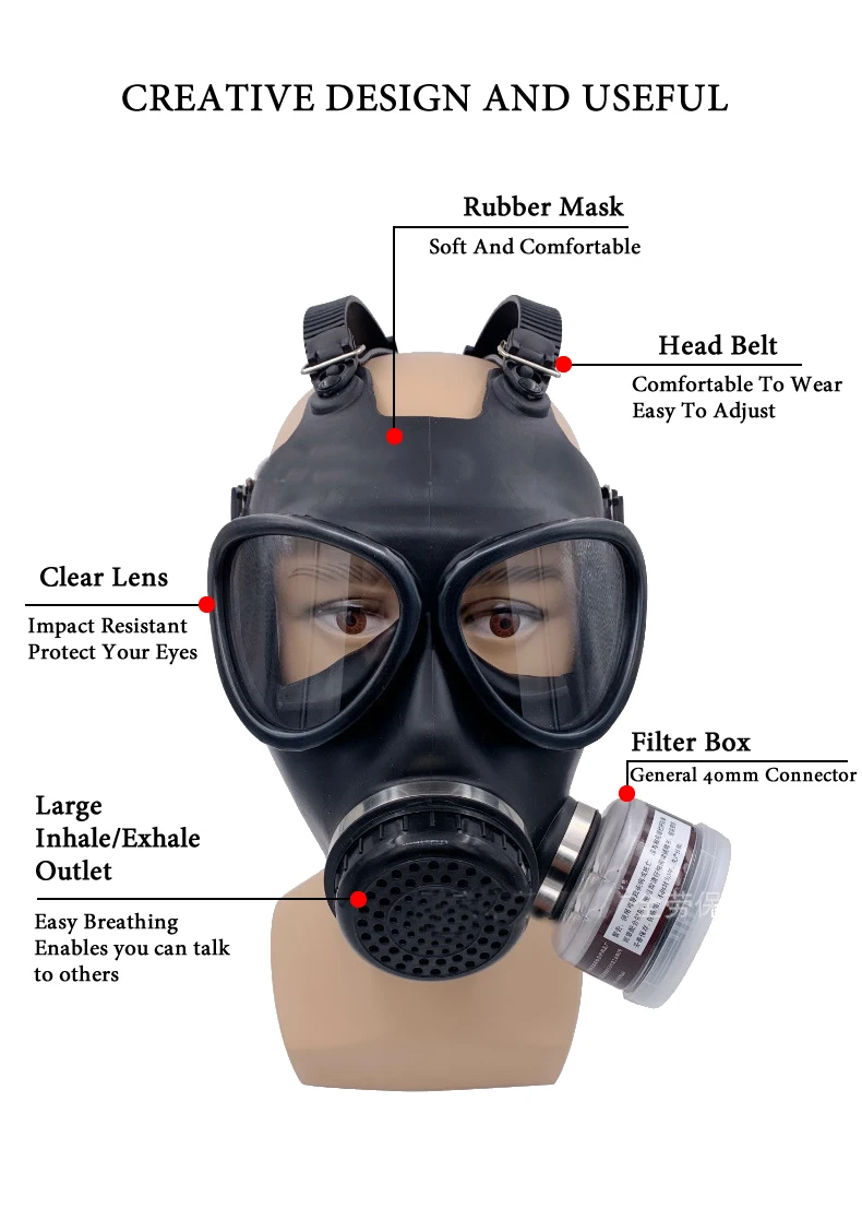 Black 87 Full Face Rubber Chemical Gas Mask Respirator P-A-1 Filter Box For Painting Spray Pesticide Prevention Mask Work Safety