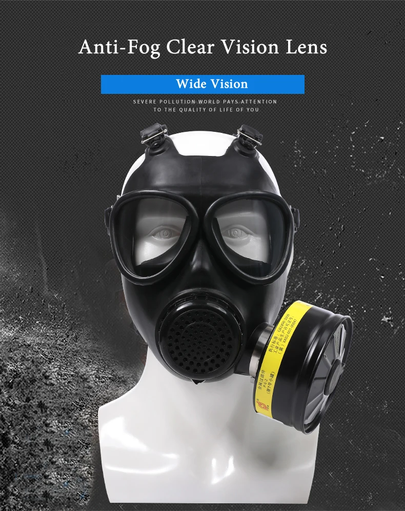 Black 87 Full Face Rubber Chemical Gas Mask Respirator P-A-1 Filter Box For Painting Spray Pesticide Prevention Mask Work Safety